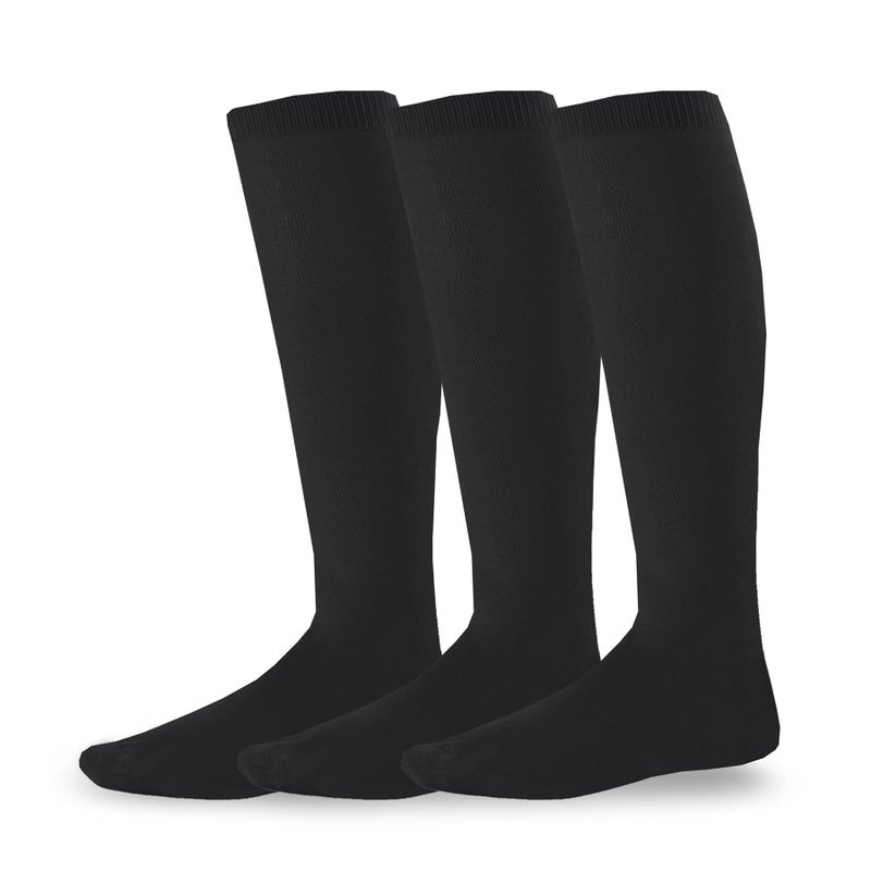 TeeHee Socks Athletic Soccer Baseball Football Active Team Sports Socks Cushion Tube Knee High 3 Pairs Black Youth Sock Size 5-7 - Image 3